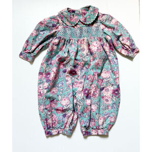 Vintage 90’s Laura Ashley Floral Cotton Romper, Size 18-24 months Smocked